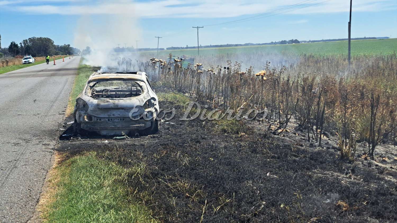 Se incendió un auto y parte de las banquinas frente al Aeroclub de Necochea