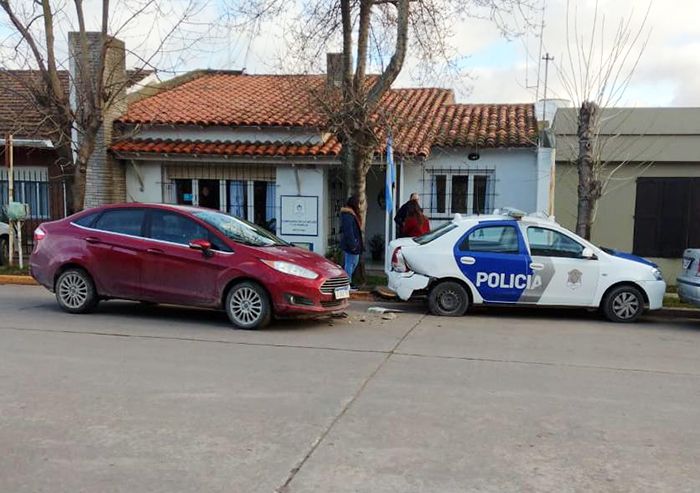 Se distrajo con una mascota y chocó un móvil policial